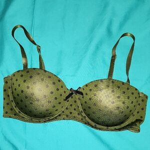 Deb Olive Green Bra with Black Polka Dots